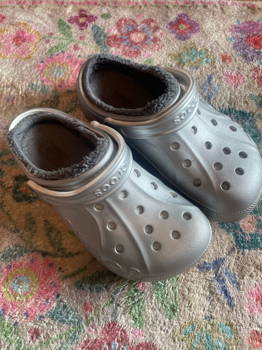 Silver Sherpa Lined Crocs - Picture 2 of 7
